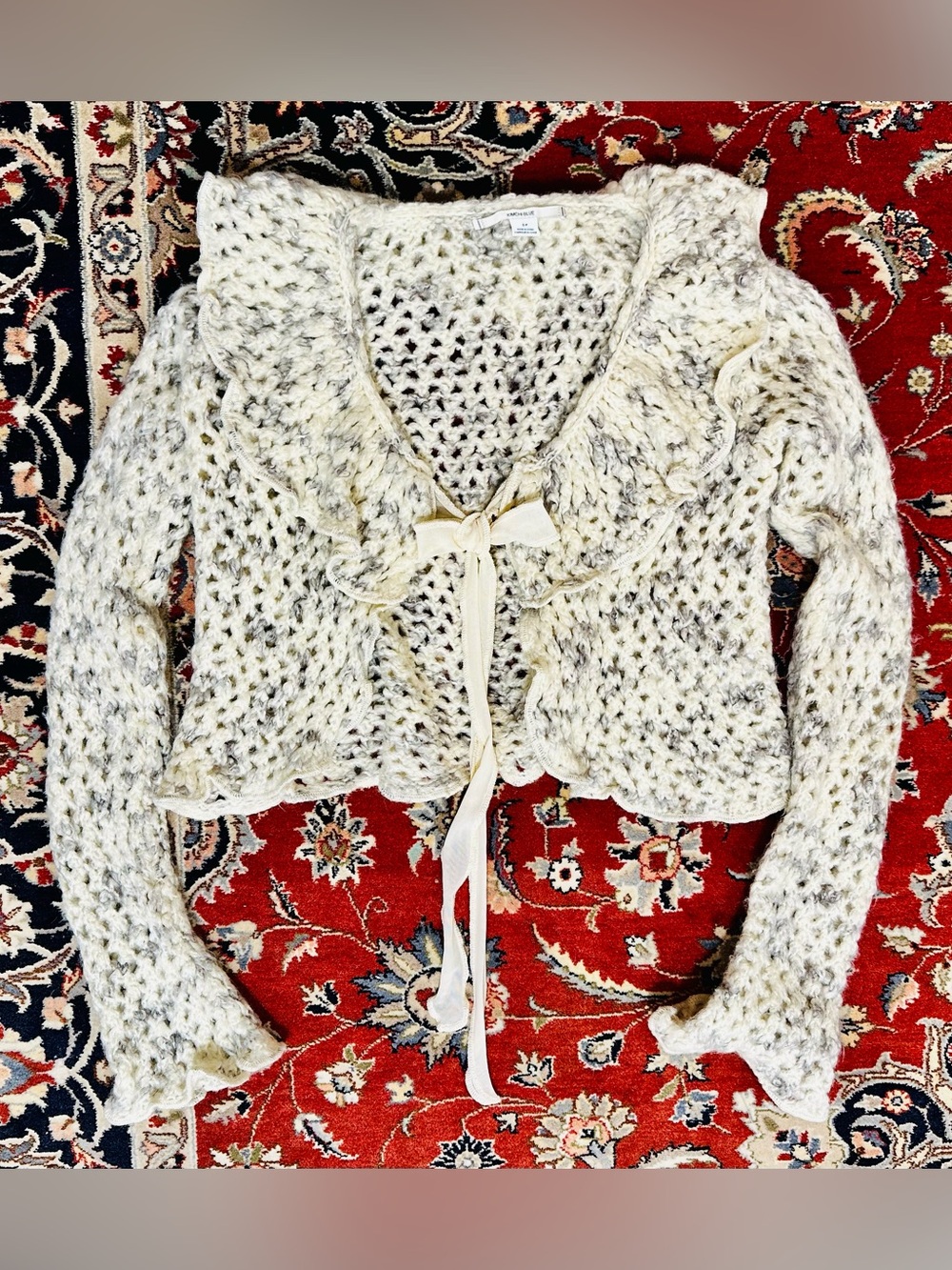 Kimchi Blue Chunky Knit Cropped Open Cardigan W Tie S Soft Romance Lagenlook - Picture 2 of 7